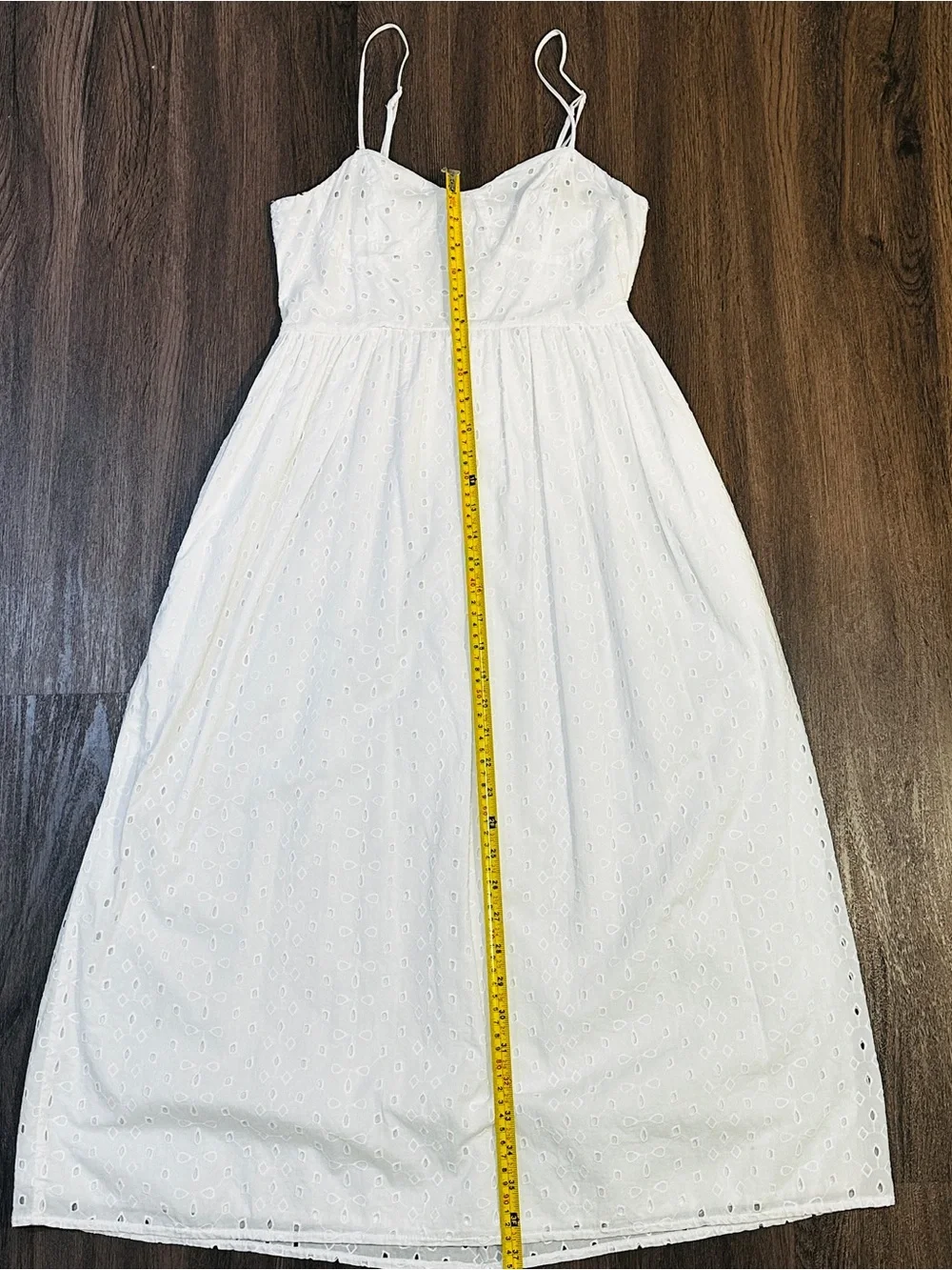 White Eyelet Cottagecore Midi Dress Adjustable Strap Sundress - Picture 5 of 10